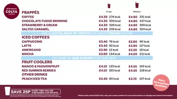 VC iced drinks menu