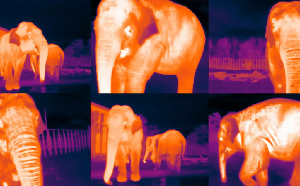 Collection of heat sensing elephant images from Whipsnade Zoo which are used for elephant conservation