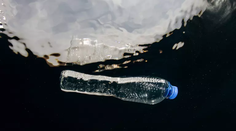 A plastic bottle in water