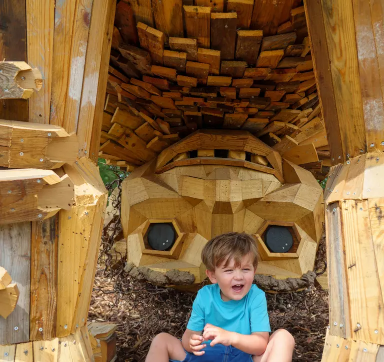 Hasse the troll being investigated by a young human